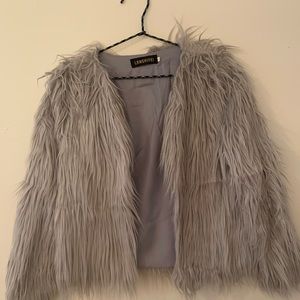 L grey faux fur coat